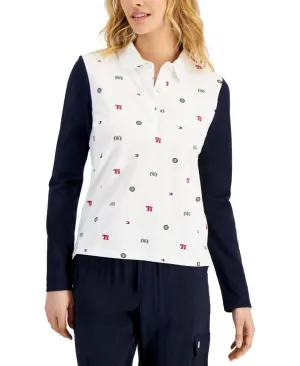 Tommy Hilfiger Womens Multi Badge Rugby Polo Shirt J2AHH539 Bright White Multi M