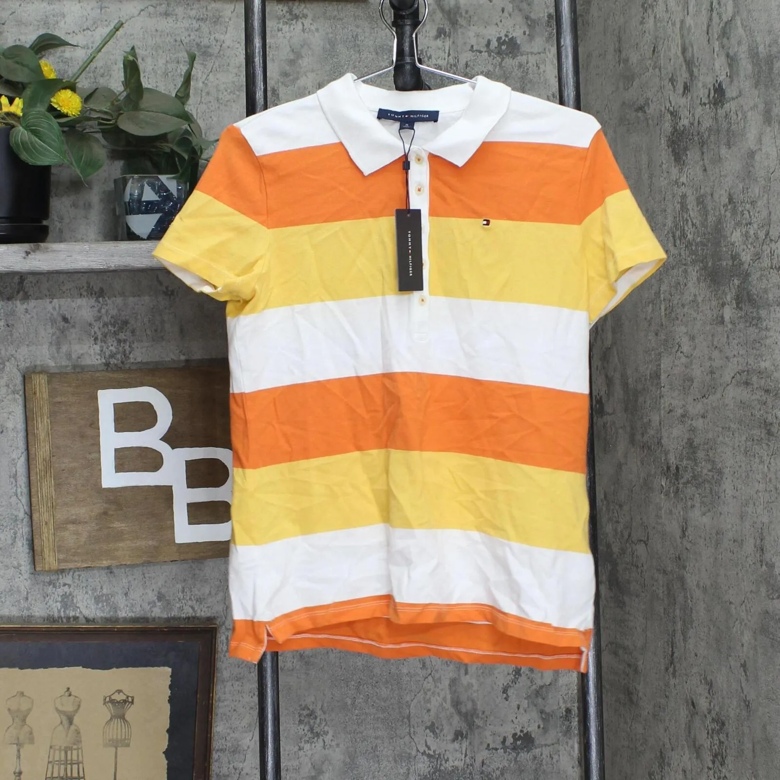 Tommy Hilfiger Womens Rugby Striped Polo Shirt J9EHN257 Orange Multi M