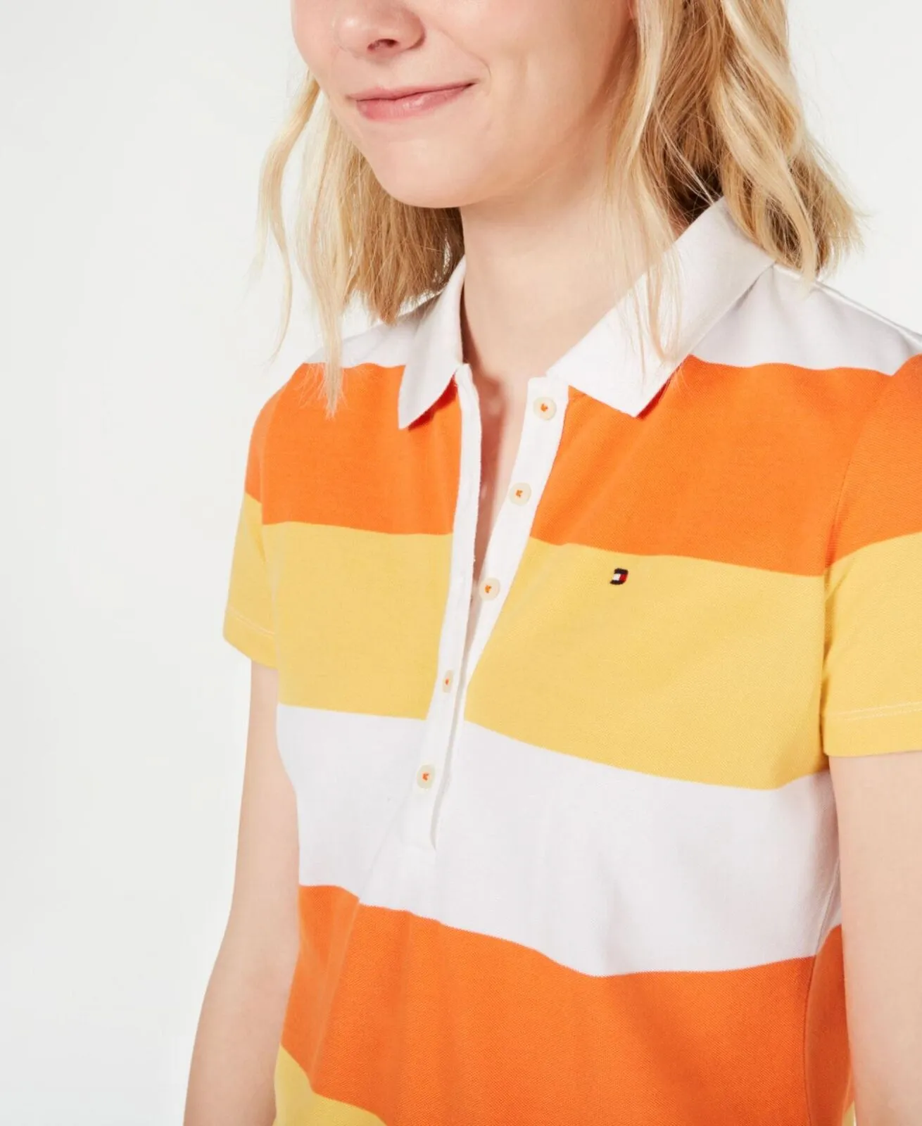 Tommy Hilfiger Womens Rugby Striped Polo Shirt J9EHN257 Orange Multi M