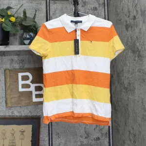 Tommy Hilfiger Womens Rugby Striped Polo Shirt J9EHN257 Orange Multi M