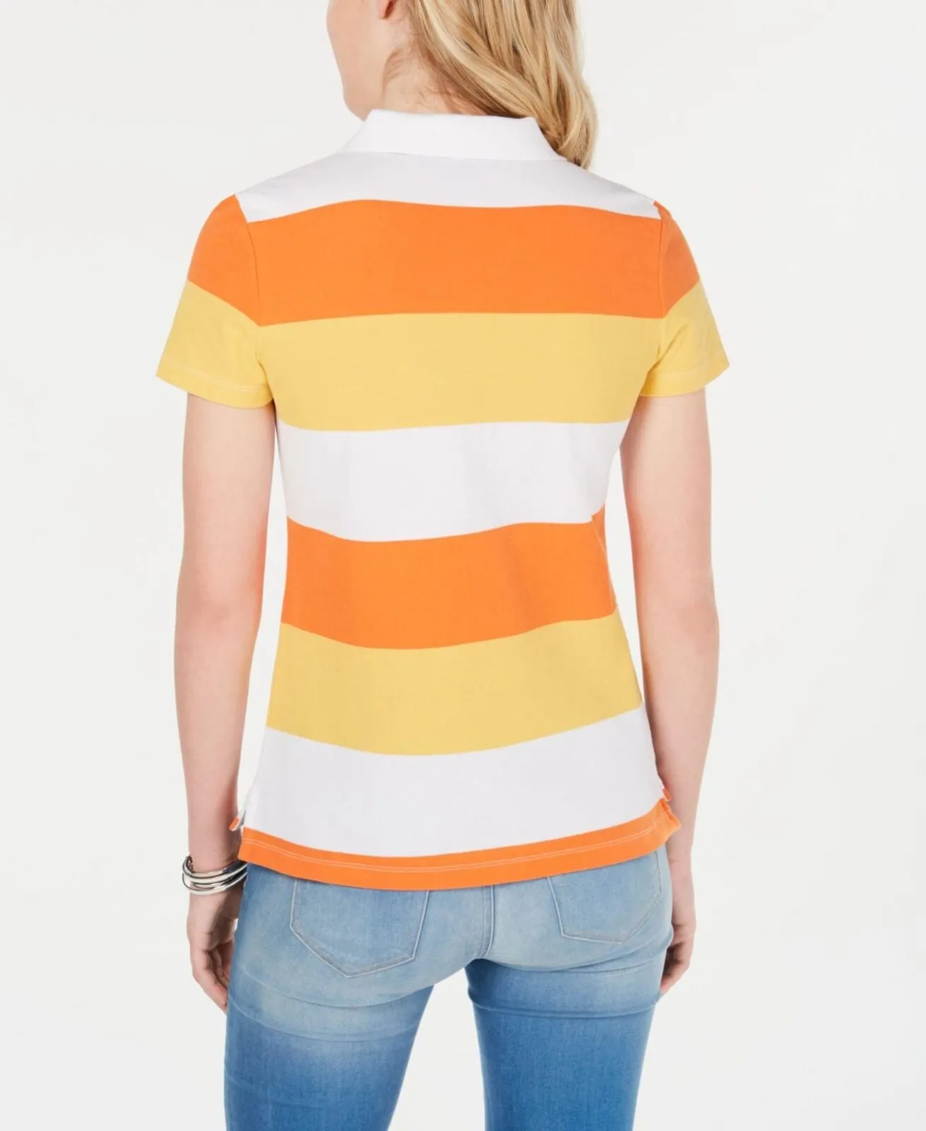 Tommy Hilfiger Womens Rugby Striped Polo Shirt J9EHN257 Orange Multi M