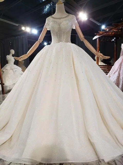 Top Beaded Bling Bling Sheer Puffy Bridal Gowns