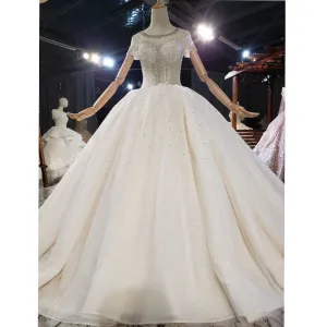 Top Beaded Bling Bling Sheer Puffy Bridal Gowns