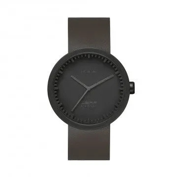 Tube watch D42 matt black with brown leather strap