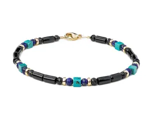 Turquoise, Lapis, and Black Onyx 14k Gold Bead Bracelet - Women and Men's Bracelet