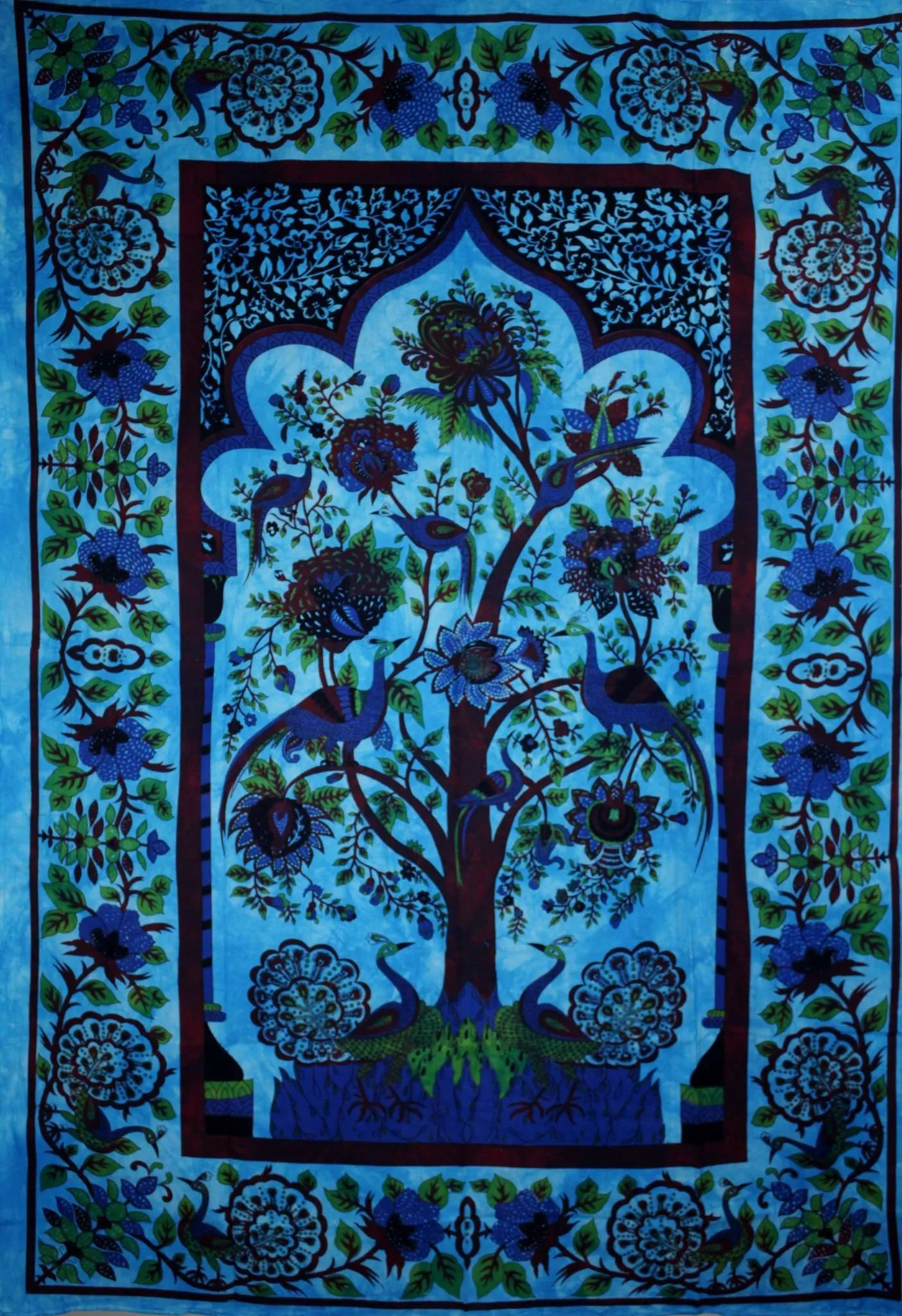 Turquoise Tree of Life Peacock Tapestry