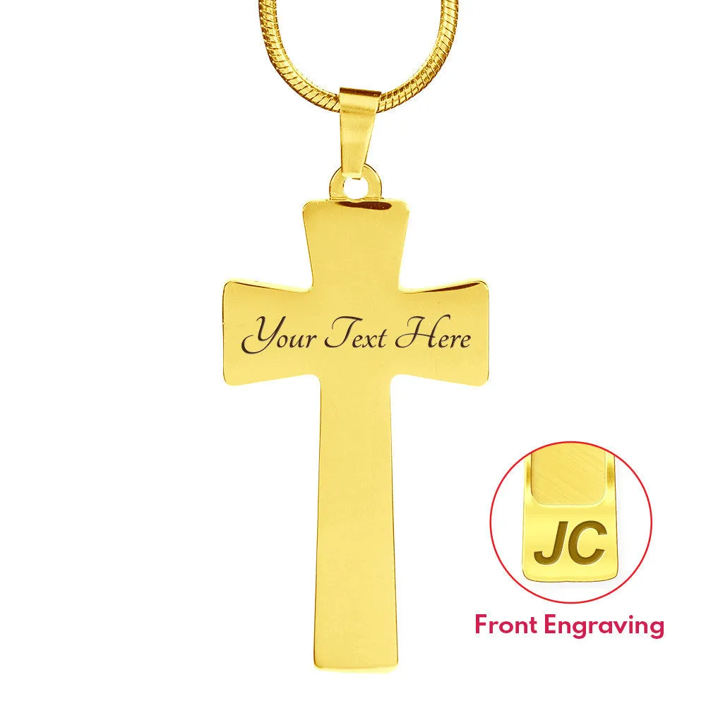 Turquoise With Pink Roses on Faux Marble Cross In Stainless Steel or 18K Gold Finish With Chain Necklace and Gift Box