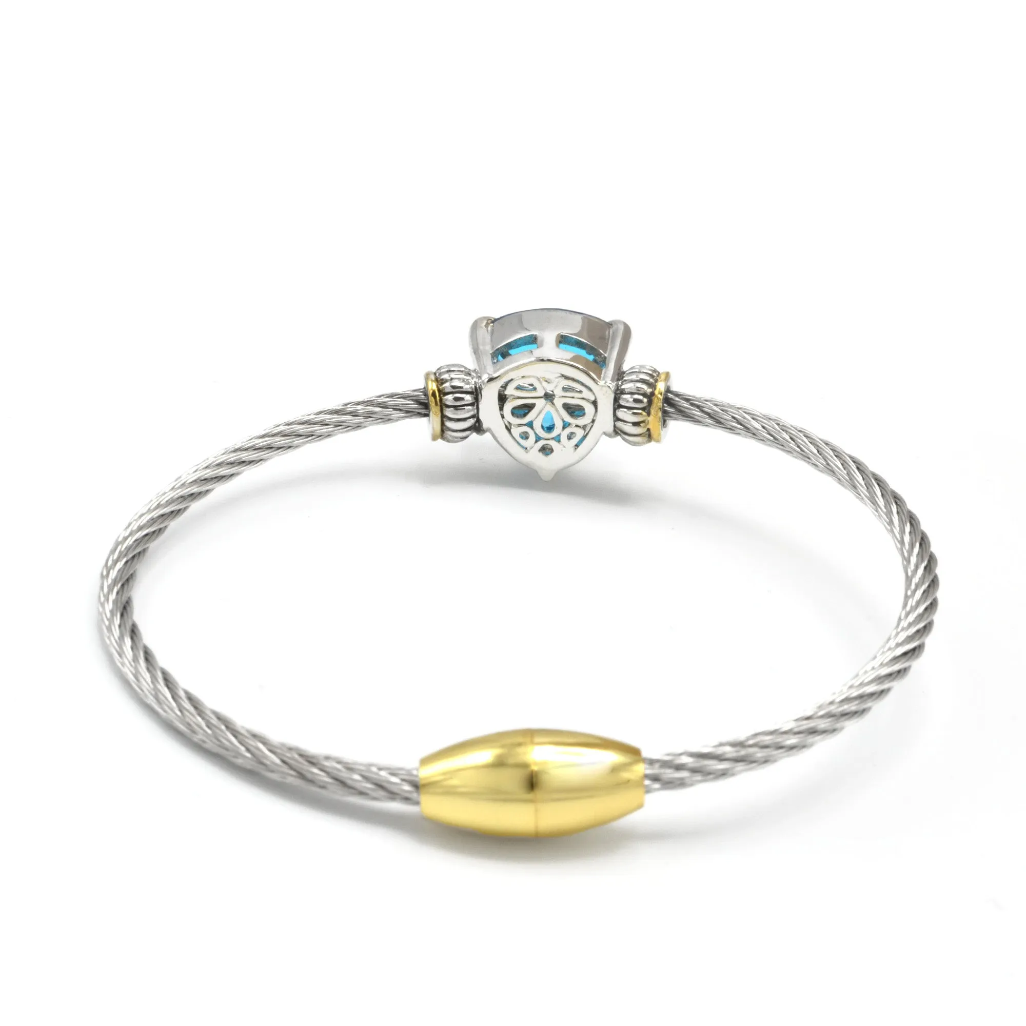 TWO TONE AQUA BLUE CRYSTAL CLASSIC CABLE BRACELET# 4110BR-TTAQ(FD12)