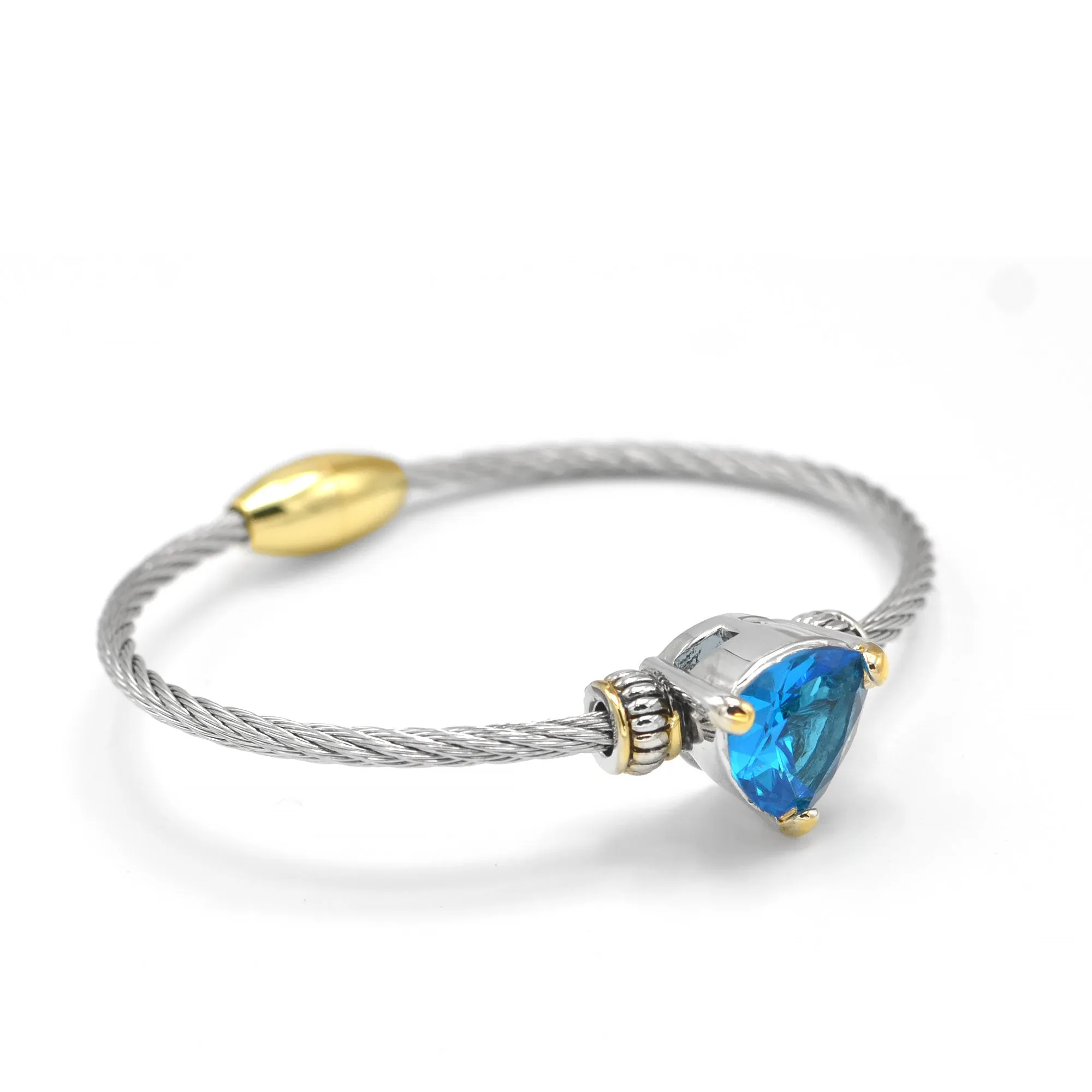 TWO TONE AQUA BLUE CRYSTAL CLASSIC CABLE BRACELET# 4110BR-TTAQ(FD12)