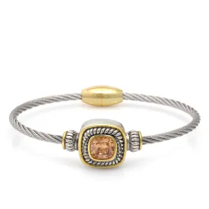 TWO TONE CHAMPAGNE CRYSTAL CLASSIC CABLE BRACELET #73014BR-CHA (FF7)