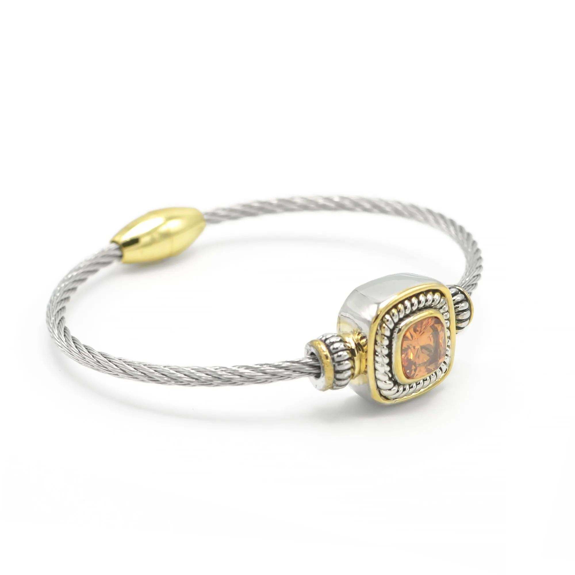 TWO TONE CHAMPAGNE CRYSTAL CLASSIC CABLE BRACELET #73014BR-CHA (FF7)