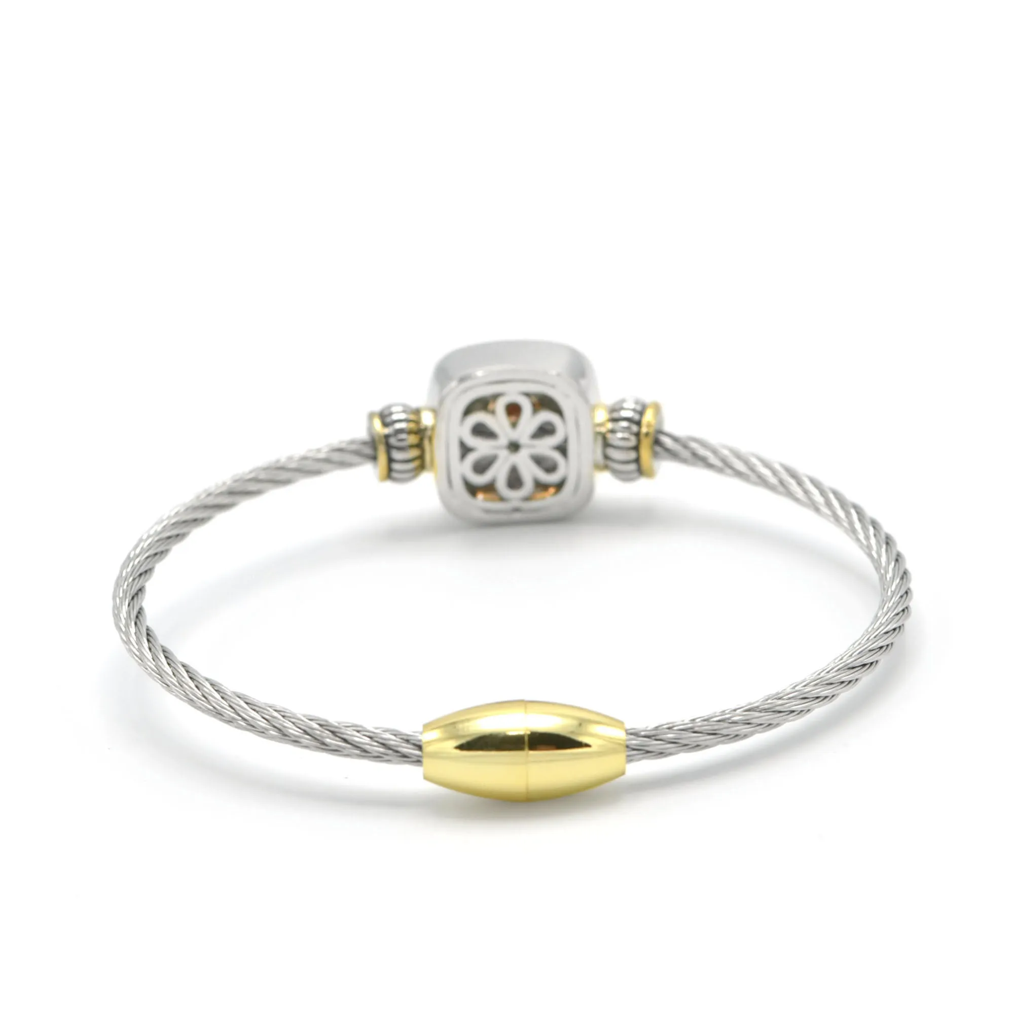 TWO TONE CHAMPAGNE CRYSTAL CLASSIC CABLE BRACELET #73014BR-CHA (FF7)
