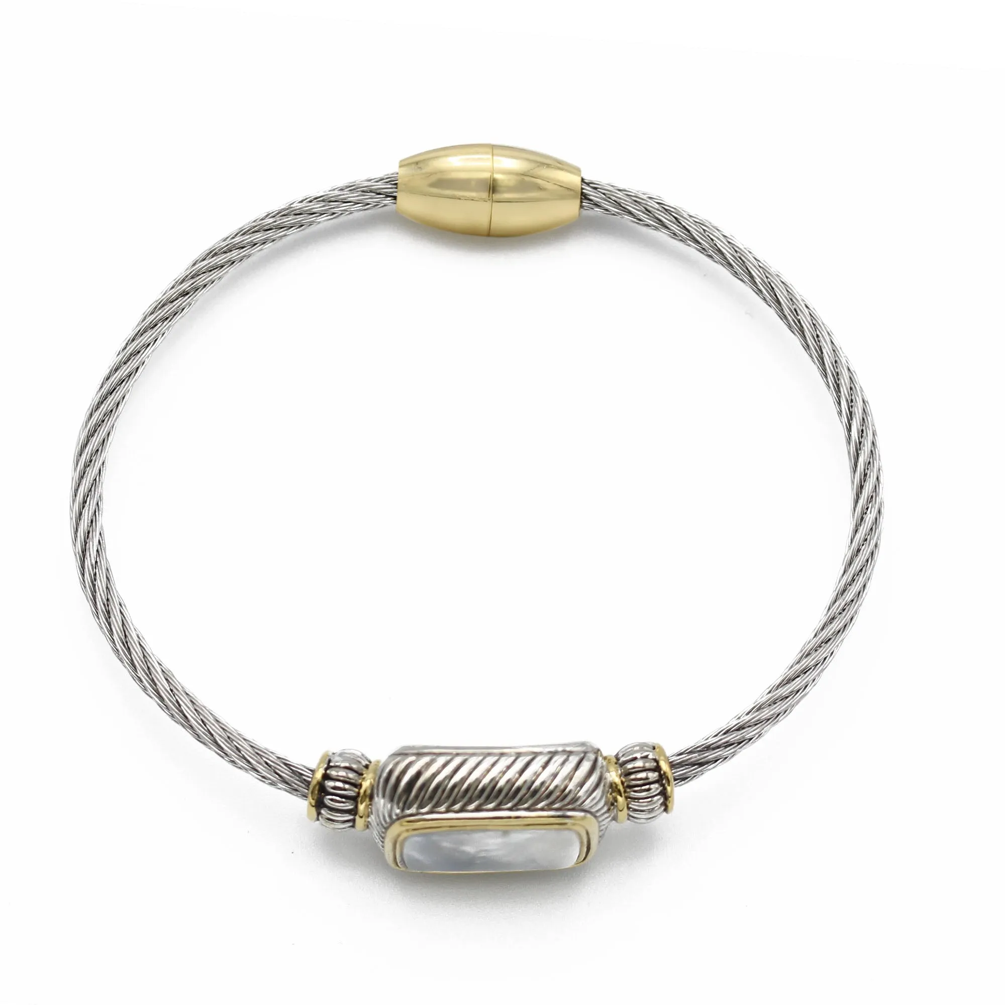 TWO TONE MOTHER OF PEARL CLASSIC CABLE BRACELET #12506BRMOP (FC5)