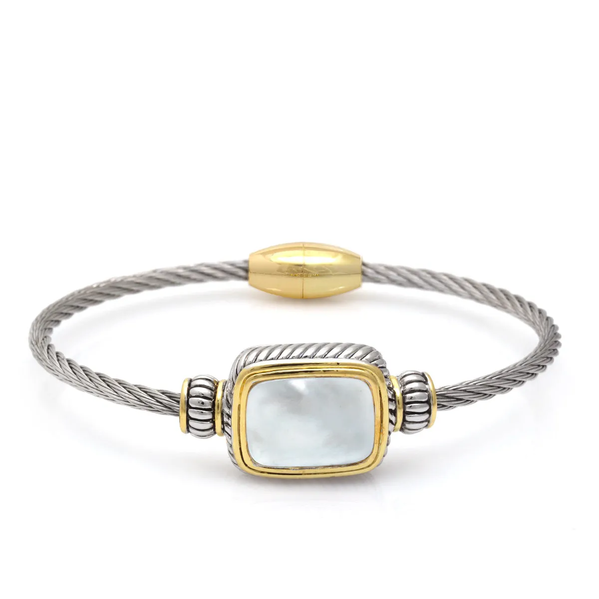 TWO TONE MOTHER OF PEARL CLASSIC CABLE BRACELET #12506BRMOP (FC5)