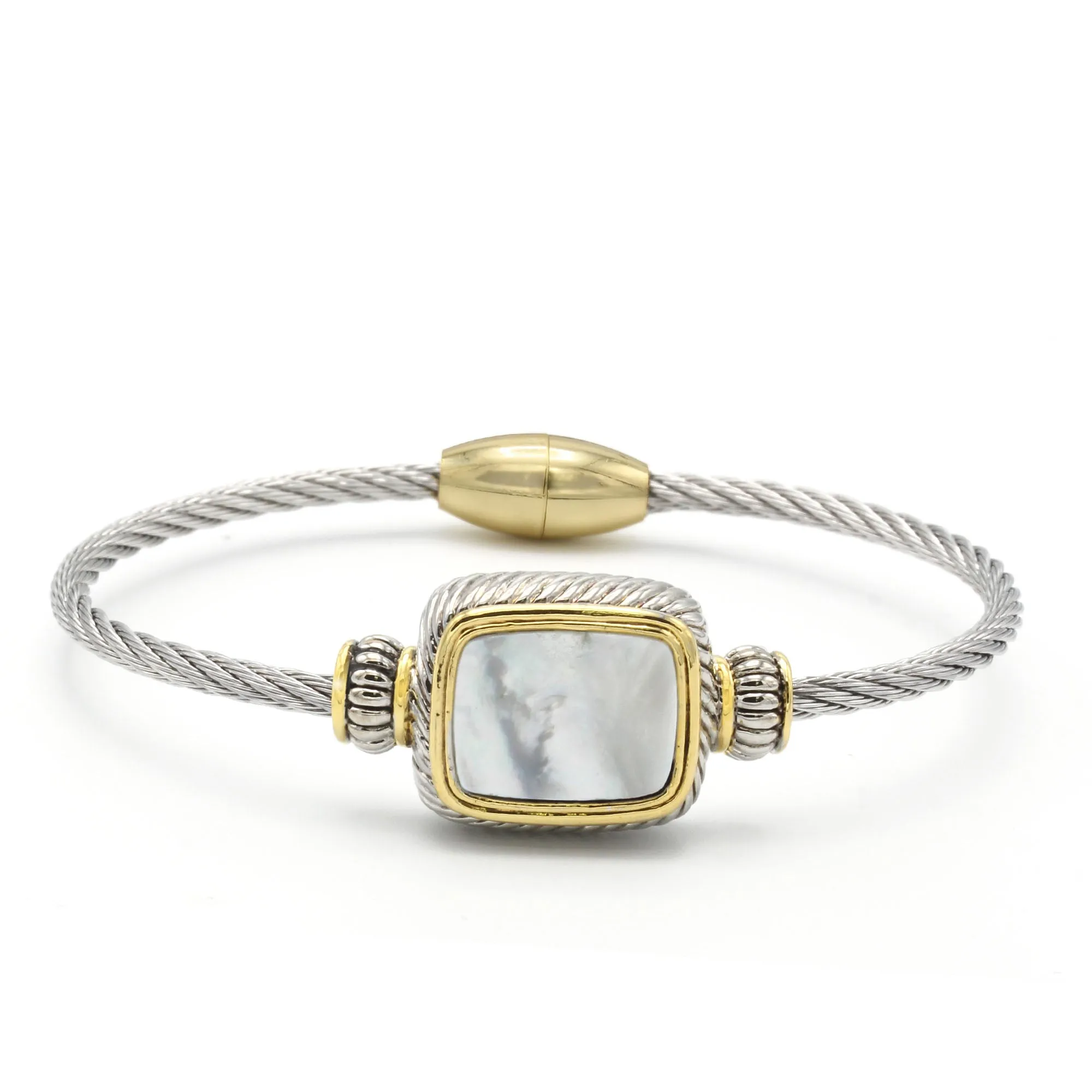 TWO TONE MOTHER OF PEARL CLASSIC CABLE BRACELET #12506BRMOP (FC5)