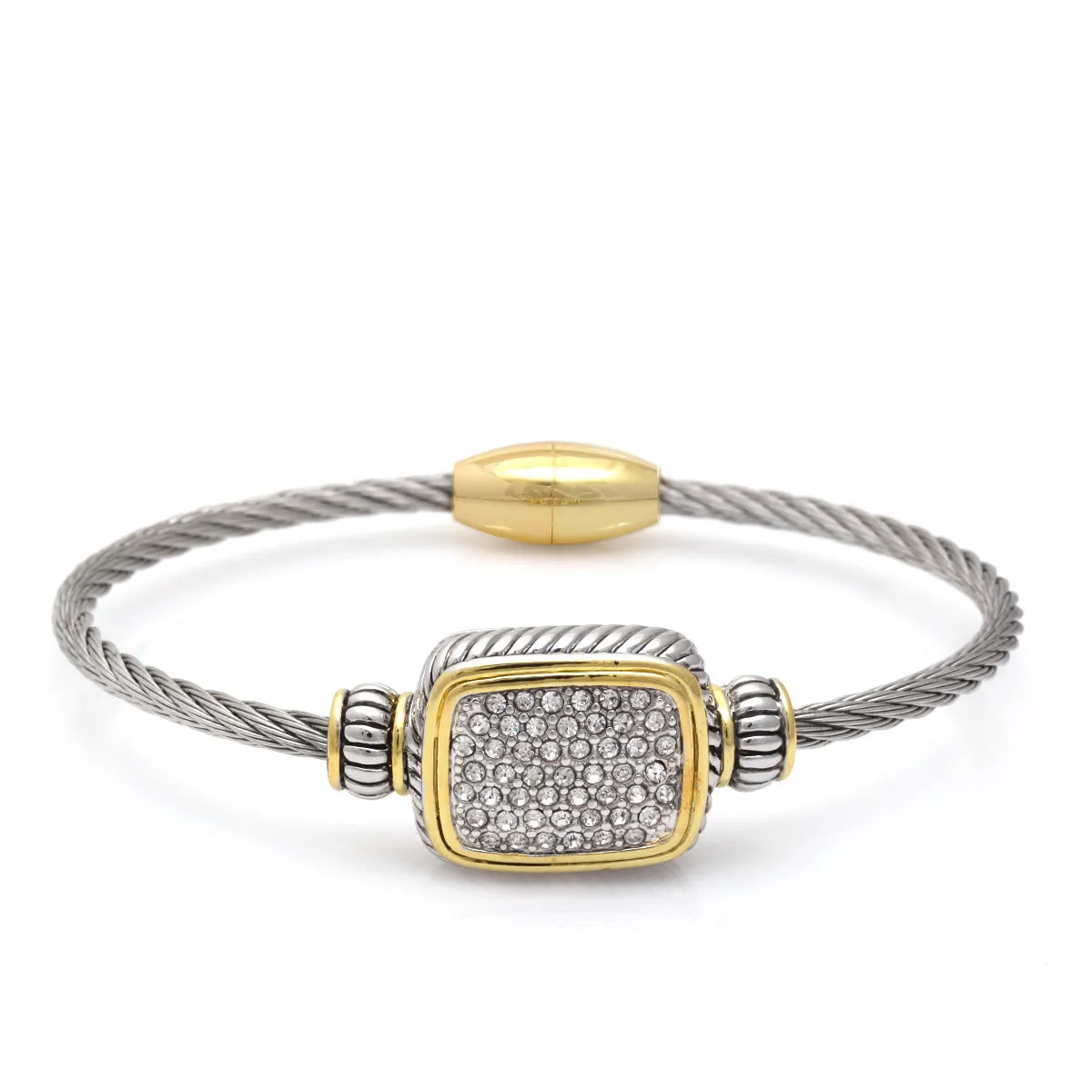 TWO TONE PAVE CRYSTAL ENGRAVED CLASSIC CABLE BRACELET #12506BRTT (FC12)