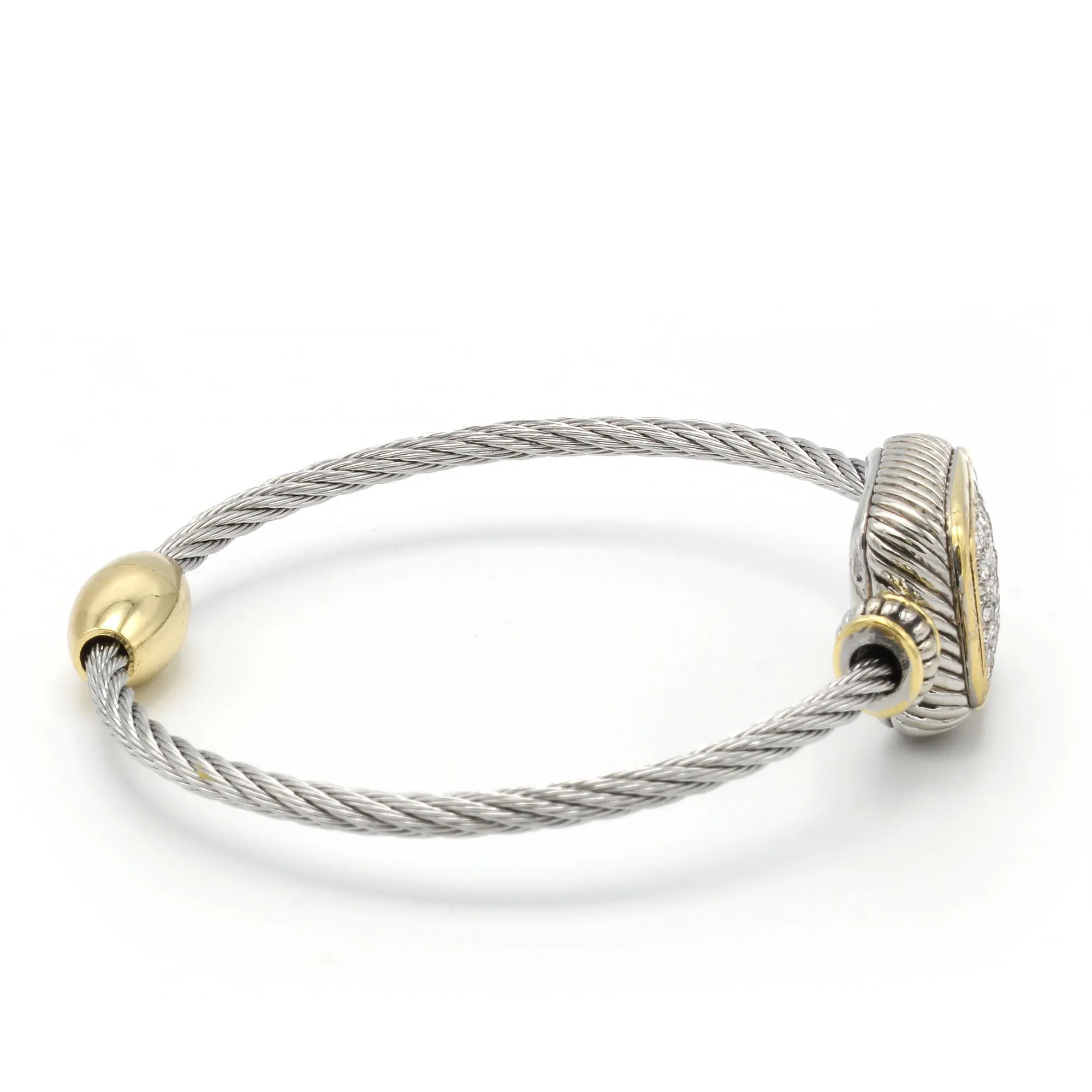 TWO TONE PAVE CRYSTAL ENGRAVED CLASSIC CABLE BRACELET #12506BRTT (FC12)