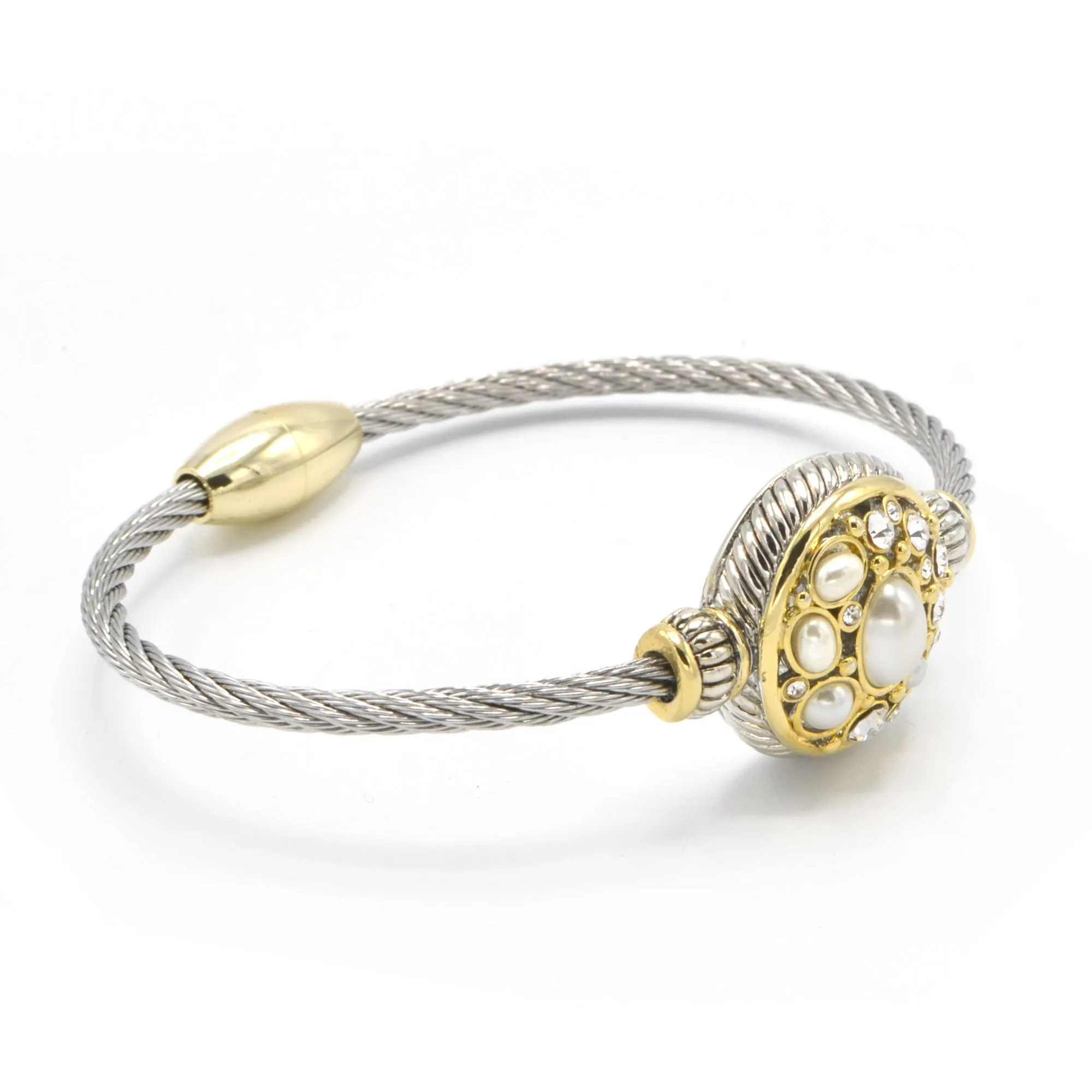 TWO TONE PEARL CLASSIC MAGNETIC CLASP CABLE BRACELET#10939BR-PRL (FE22)