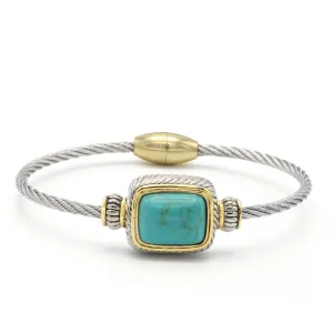 TWO TONE TURQUOISE CLASSIC CABLE BRACELET #12506BRTURQ