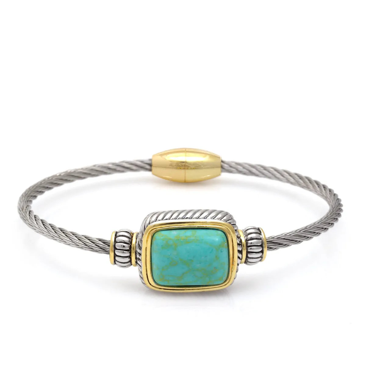 TWO TONE TURQUOISE CLASSIC CABLE BRACELET #12506BRTURQ