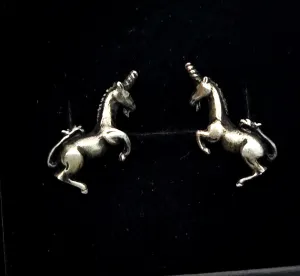 Unicorn retro fantasy vintage solid sterling silver stud earrings