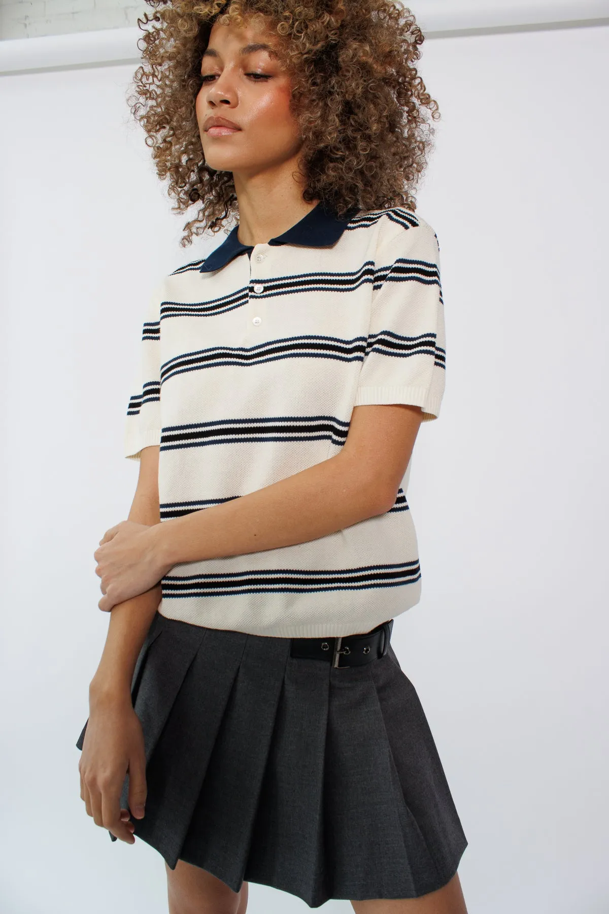 Unisex Striped Polo Knit