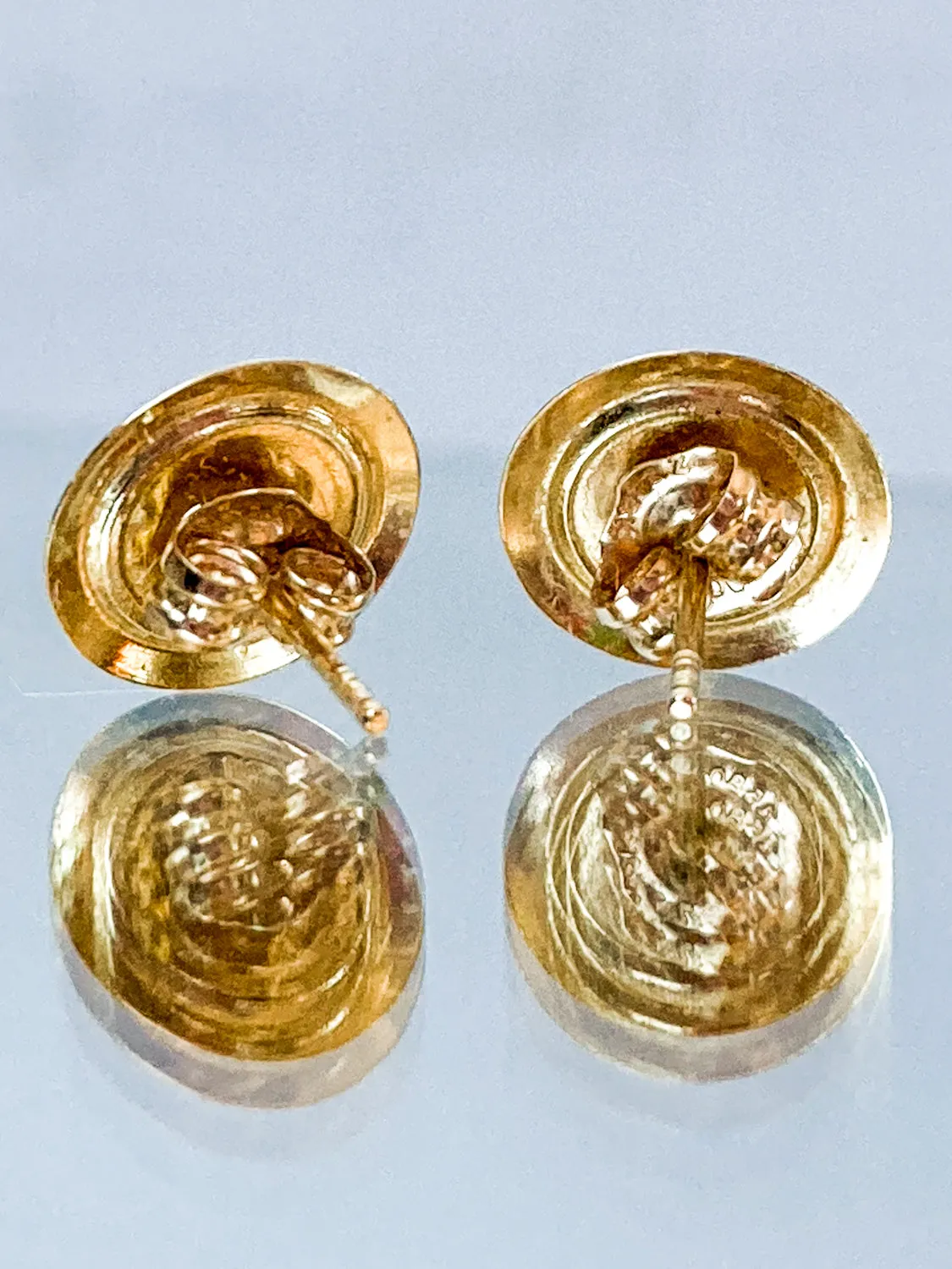 Vintage 14K Yellow Gold Black Onyx Circle Stud Post Earrings