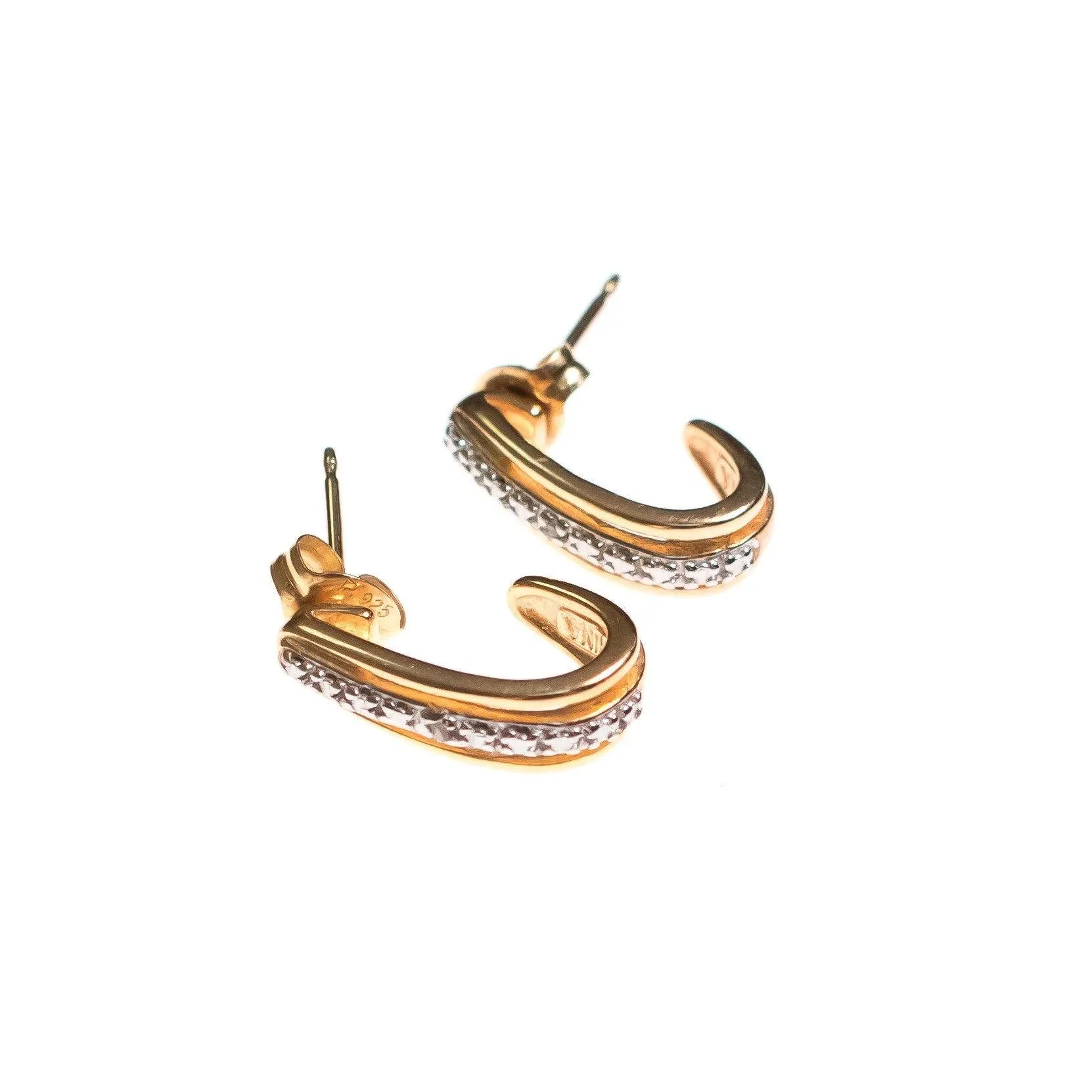 Vintage 1980s Sterling Silver and 18kt Gold Milgrain Small Hoop Earrings