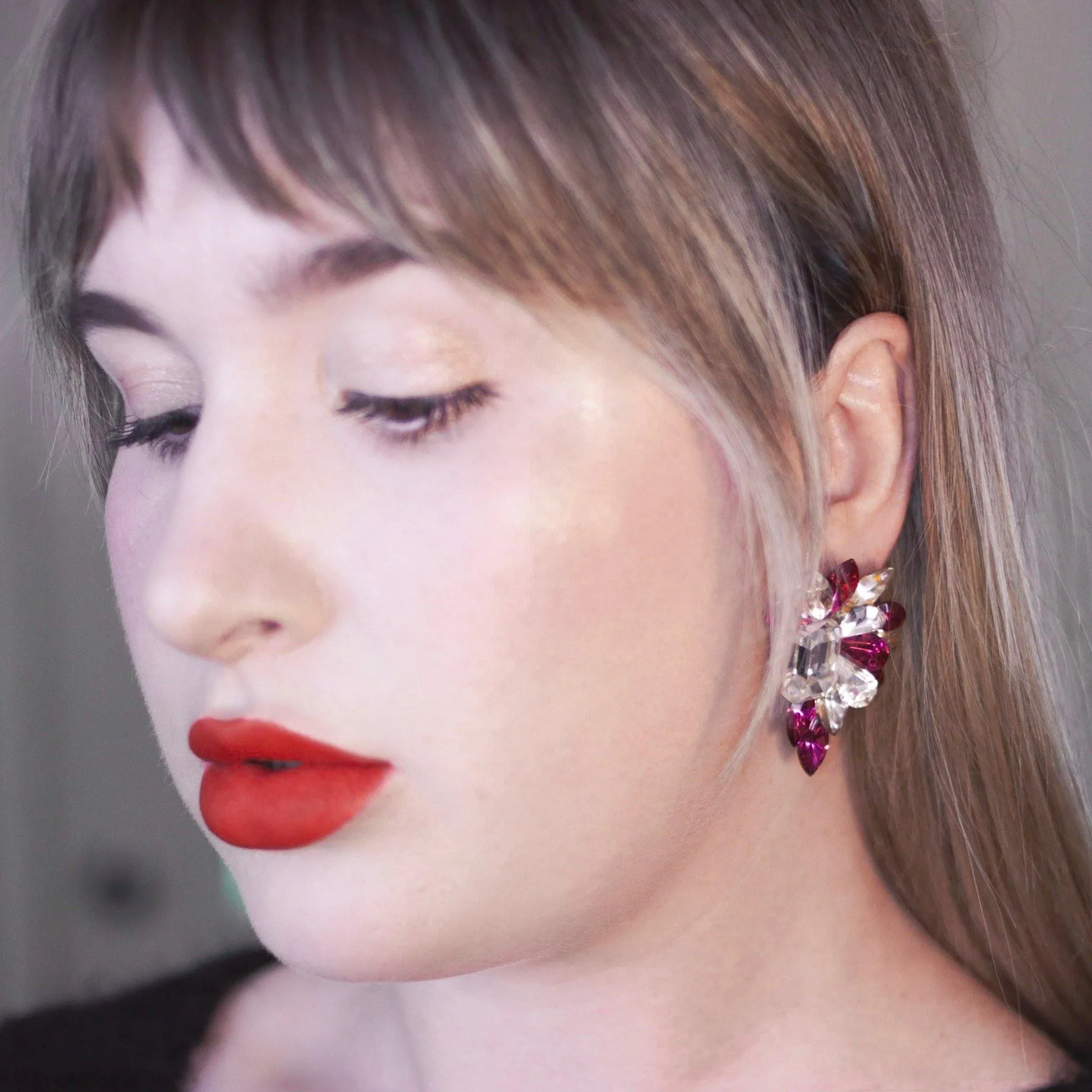 Vintage 1980s Wendy Gell Style Pink and Diamante Statement Earrings