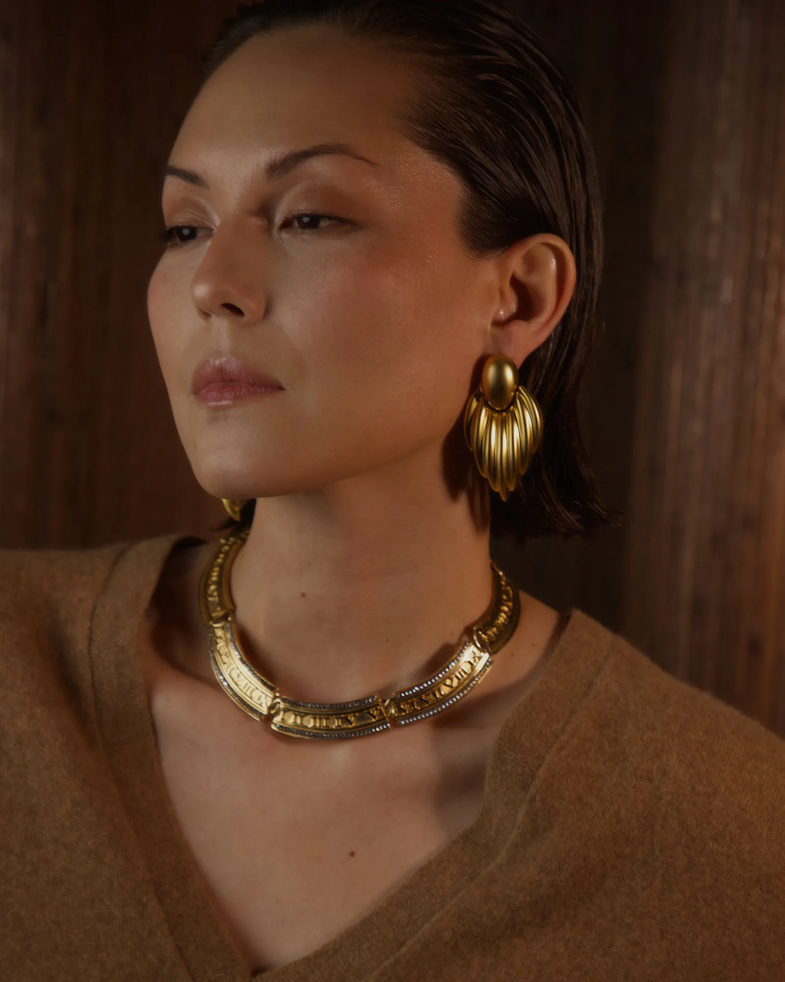 Vintage 80's Matte Gold Tube Drop Earrings