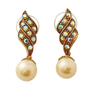 Vintage Aurora Borealis and Faux Pearl Earrings