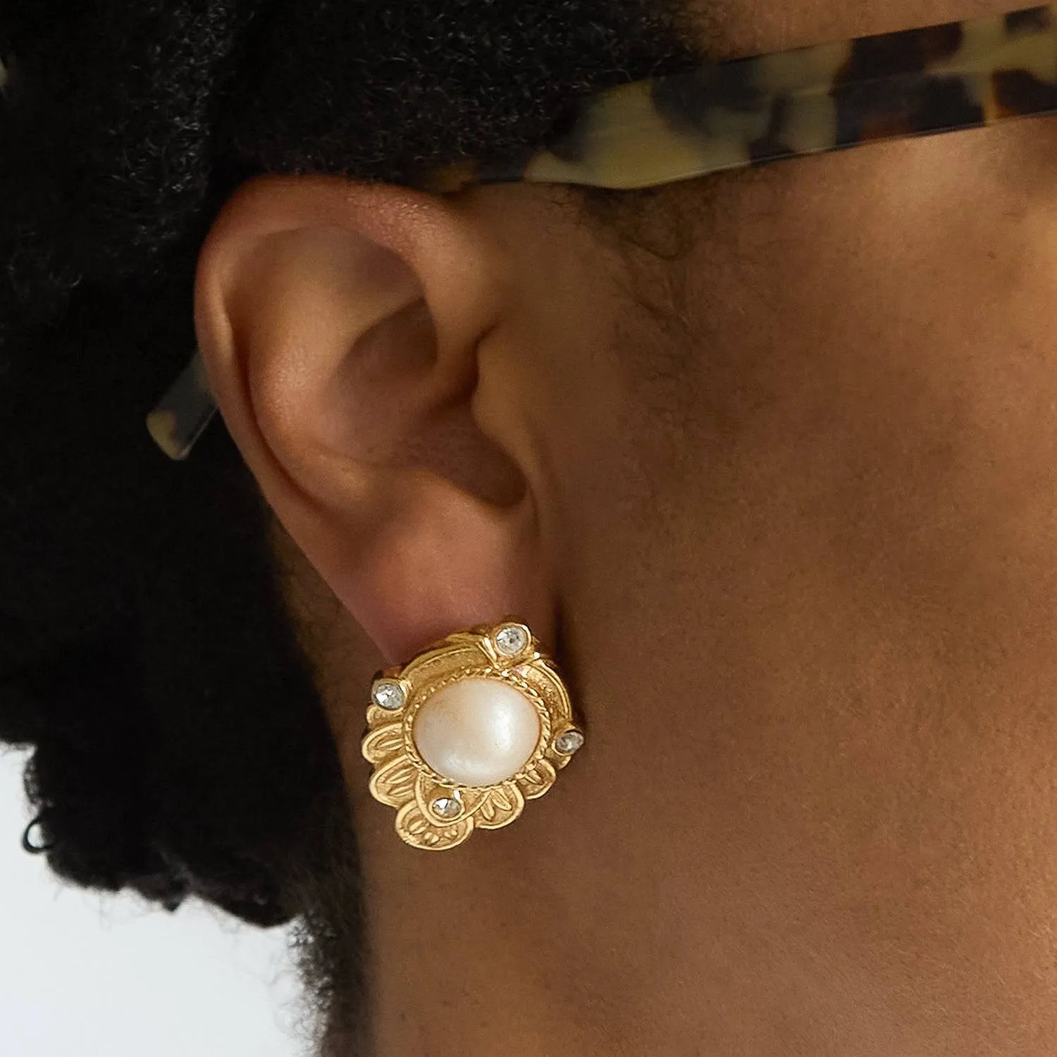 Vintage Avon Gold, CZ and Pearl Earrings