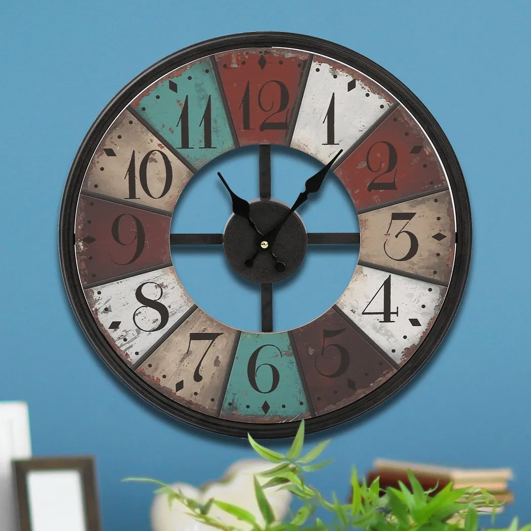 Vintage Chic Wooden Shabby Large Wall Clock Art Round Oversized Digital French