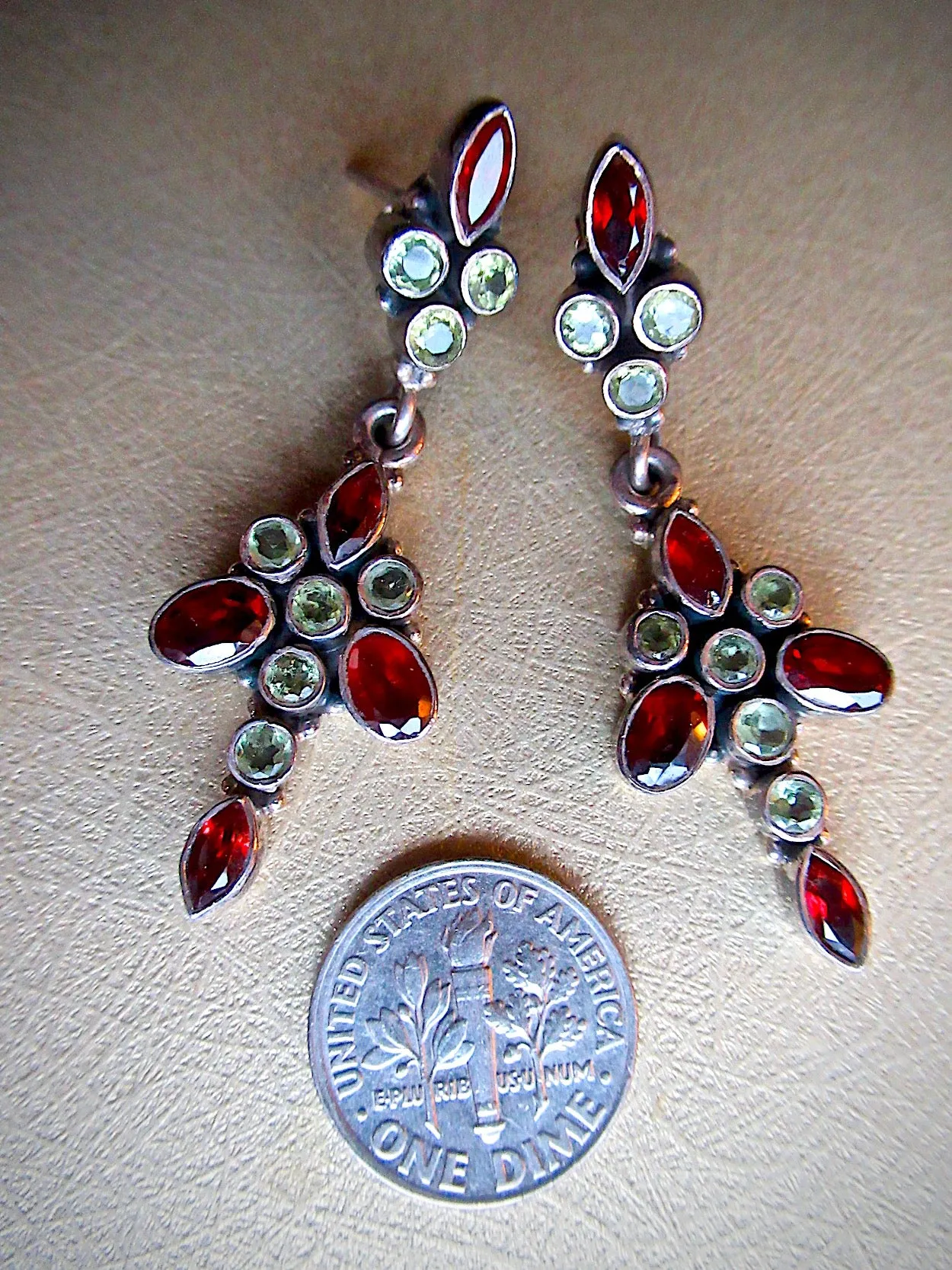 Vintage Garnet and Peridot Long Dangle Earrings from Jaipur