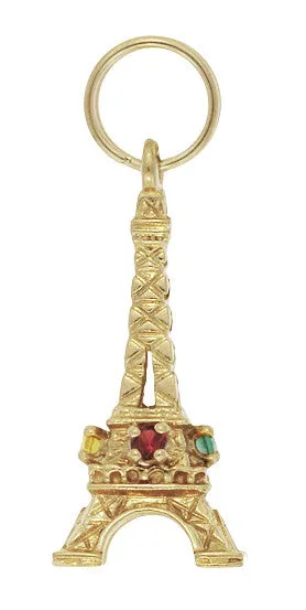 Vintage Gem Set Eiffel Tower Pendant in 18 Karat Gold