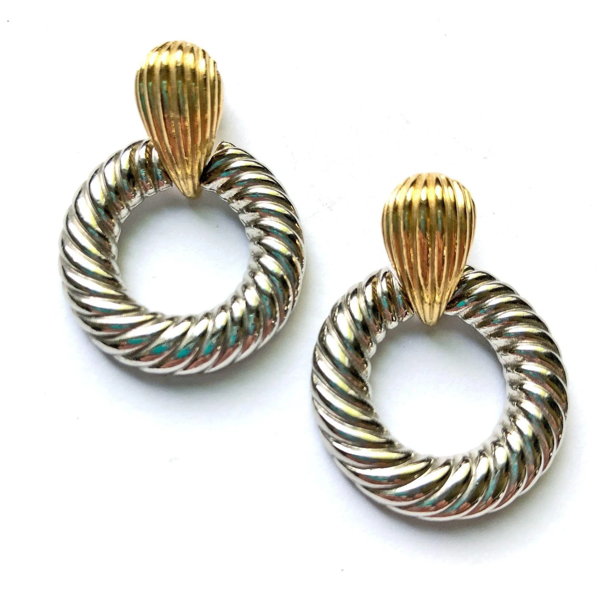 Vintage Gold and Silver Cable Doorknocker Earrings