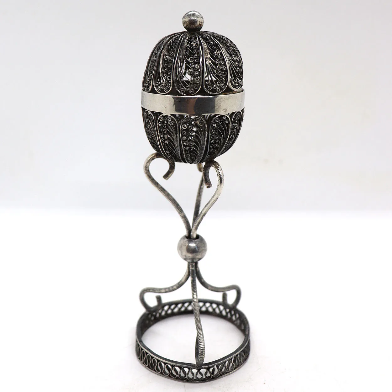 Vintage Judaica Silver Filagree Besamim Spice Box on Stand