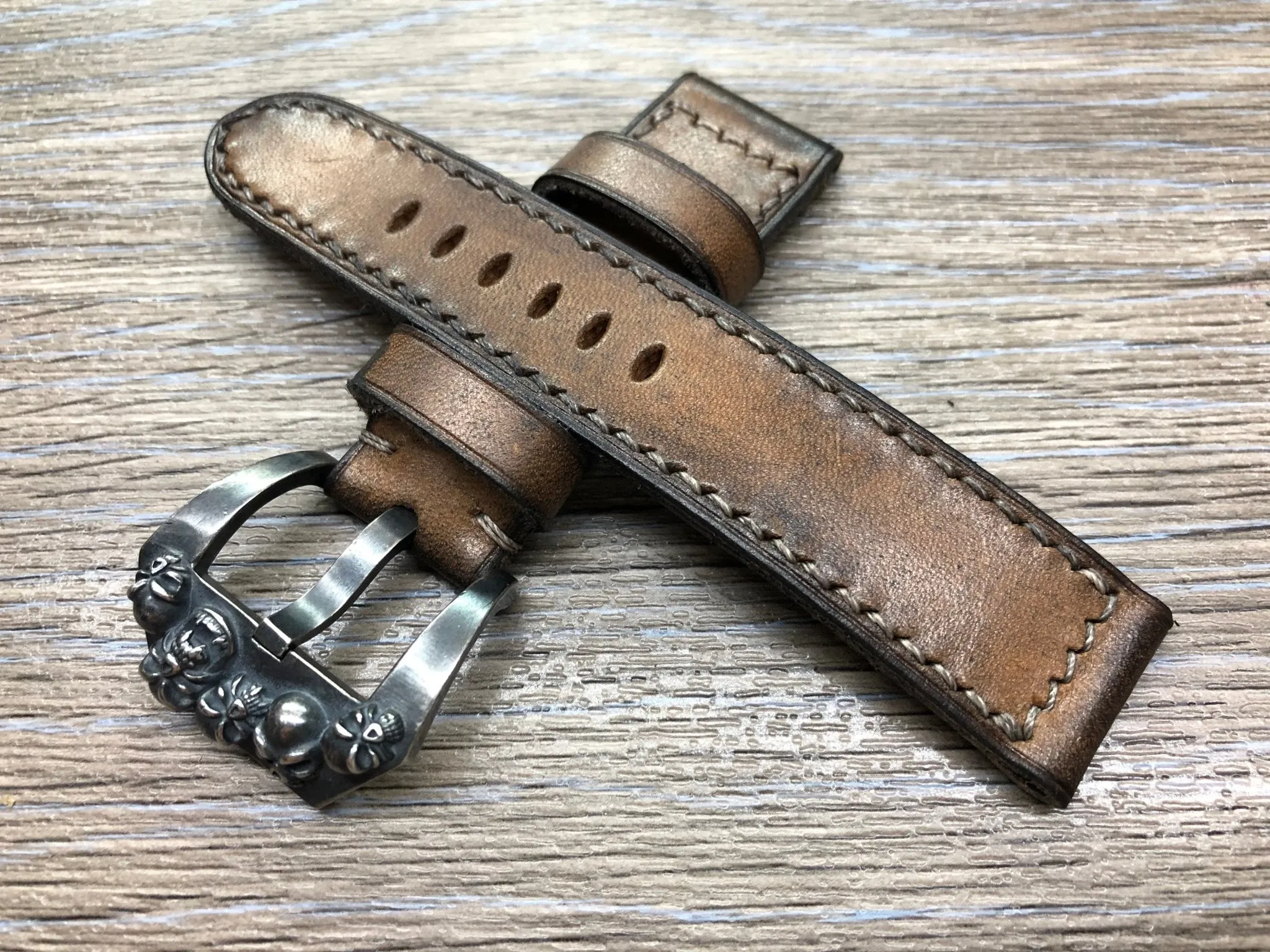 Vintage Leather Watch Strap 24mm, Retro Watch Strap 26mm, Ageing Brown Leather Watch Band, 26mm Brown Leather Watch Strap for Vintage Lover