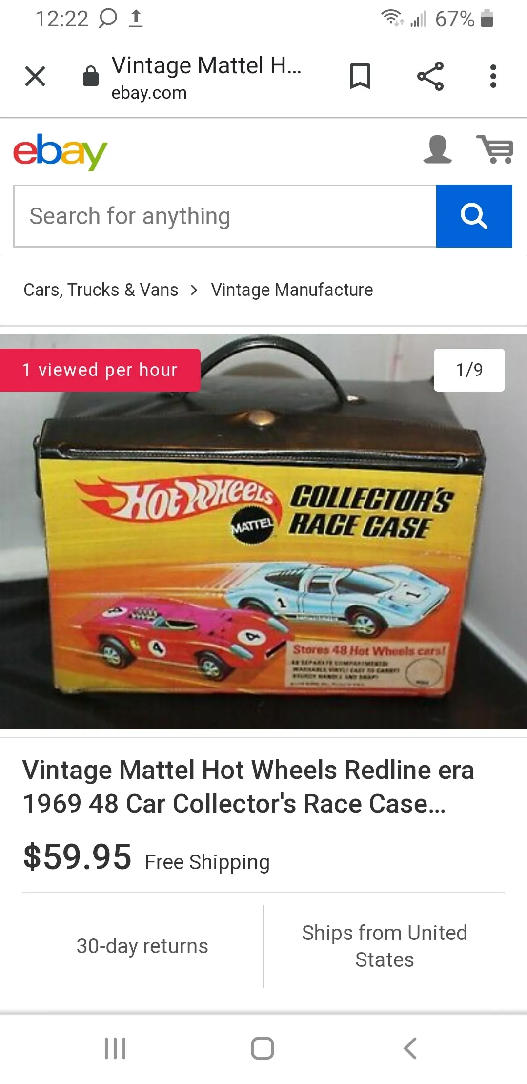 VINTAGE MATTEL HOT WHEELS 48 CAR COLLECTOR'S CASE