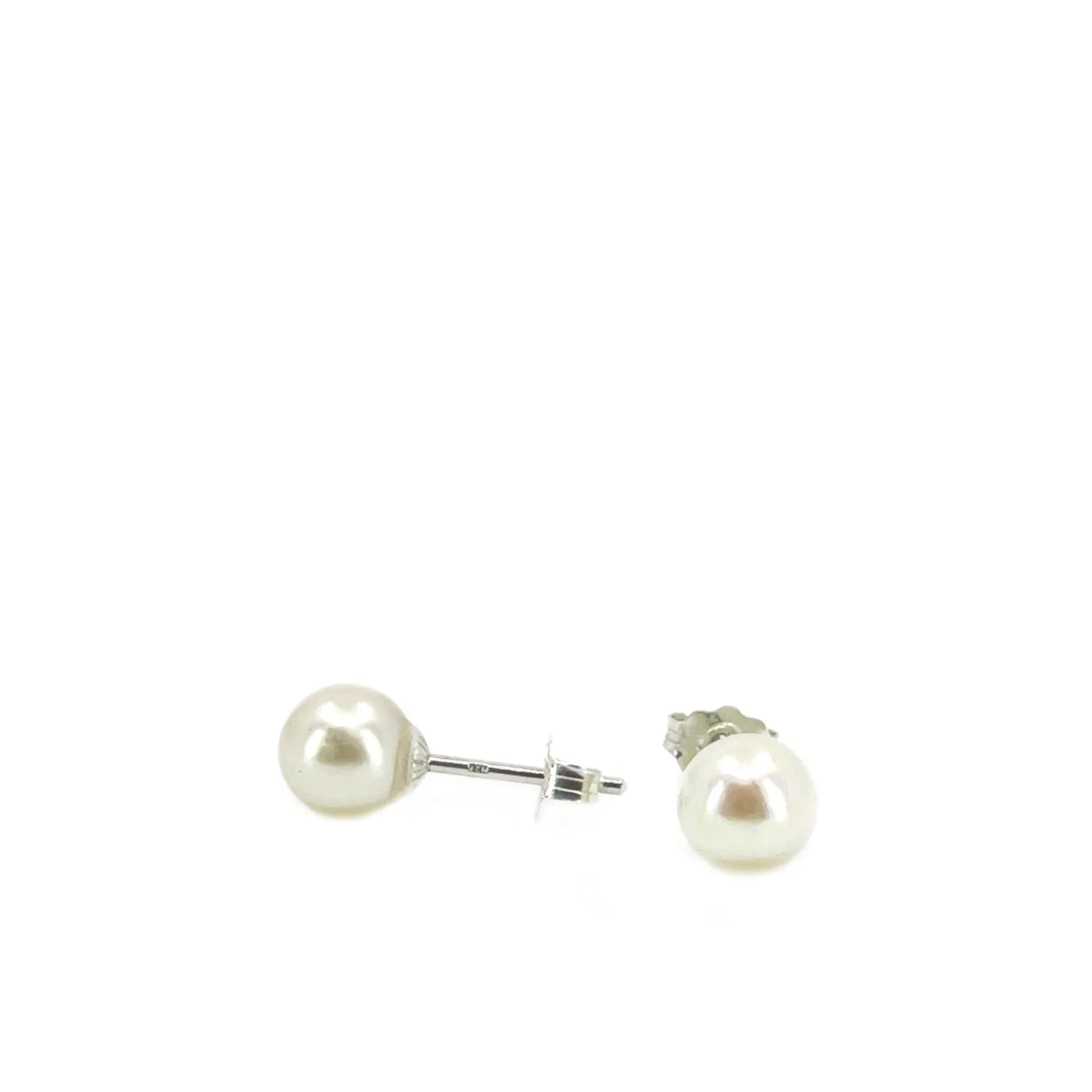 Vintage Modern Akoya Saltwater Cultured Pearl Pierced Earrings- Sterling Silver