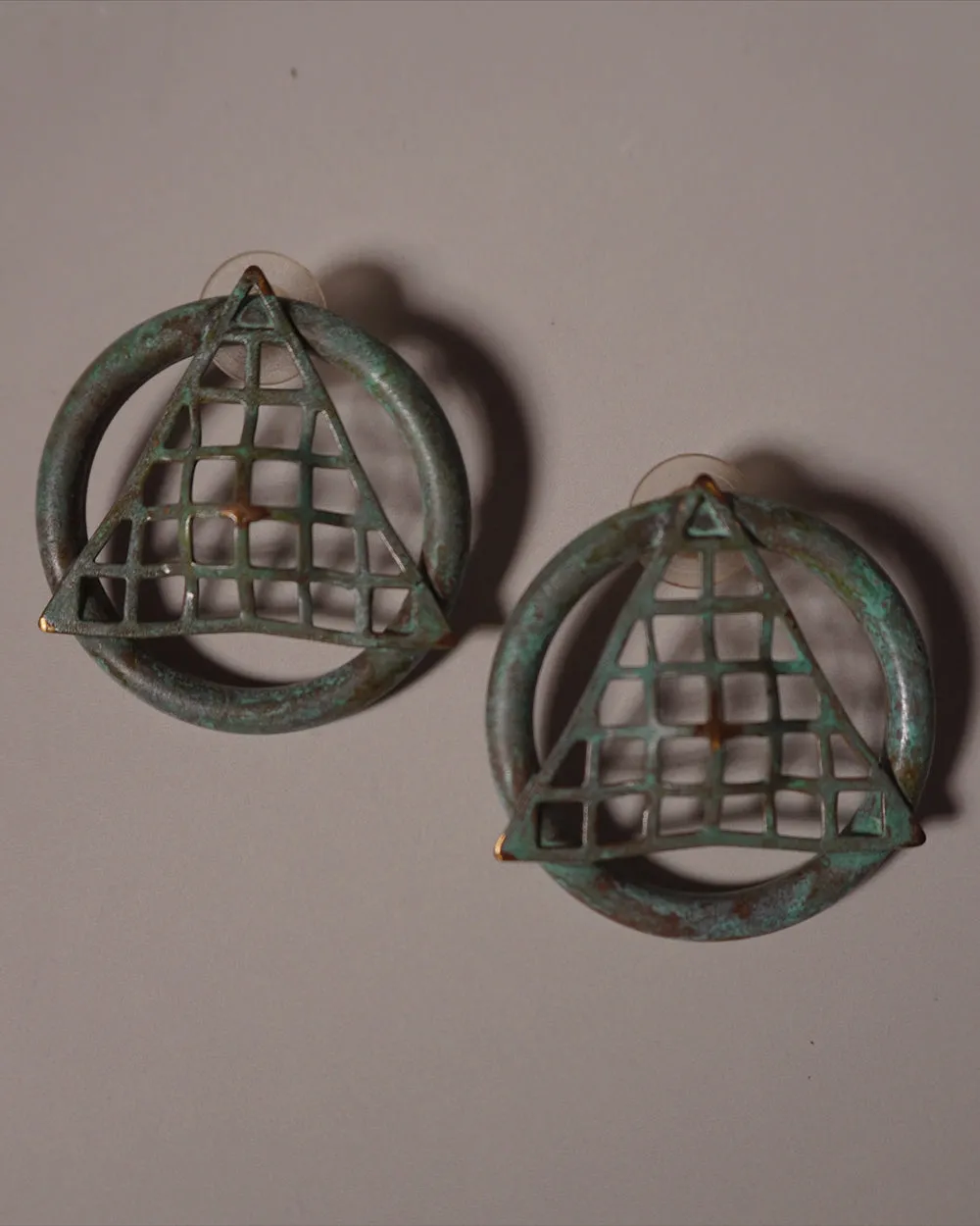 VINTAGE MODERNIST PATINA GRID EARRINGS
