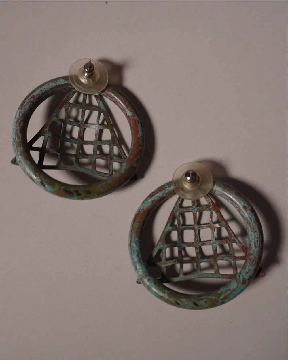 VINTAGE MODERNIST PATINA GRID EARRINGS
