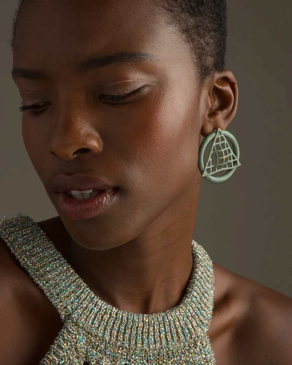 VINTAGE MODERNIST PATINA GRID EARRINGS