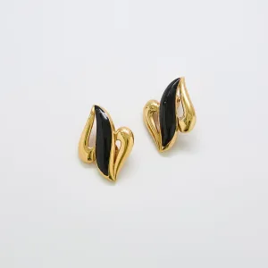 Vintage Monet Abstract Black and Gold Swirl Earrings