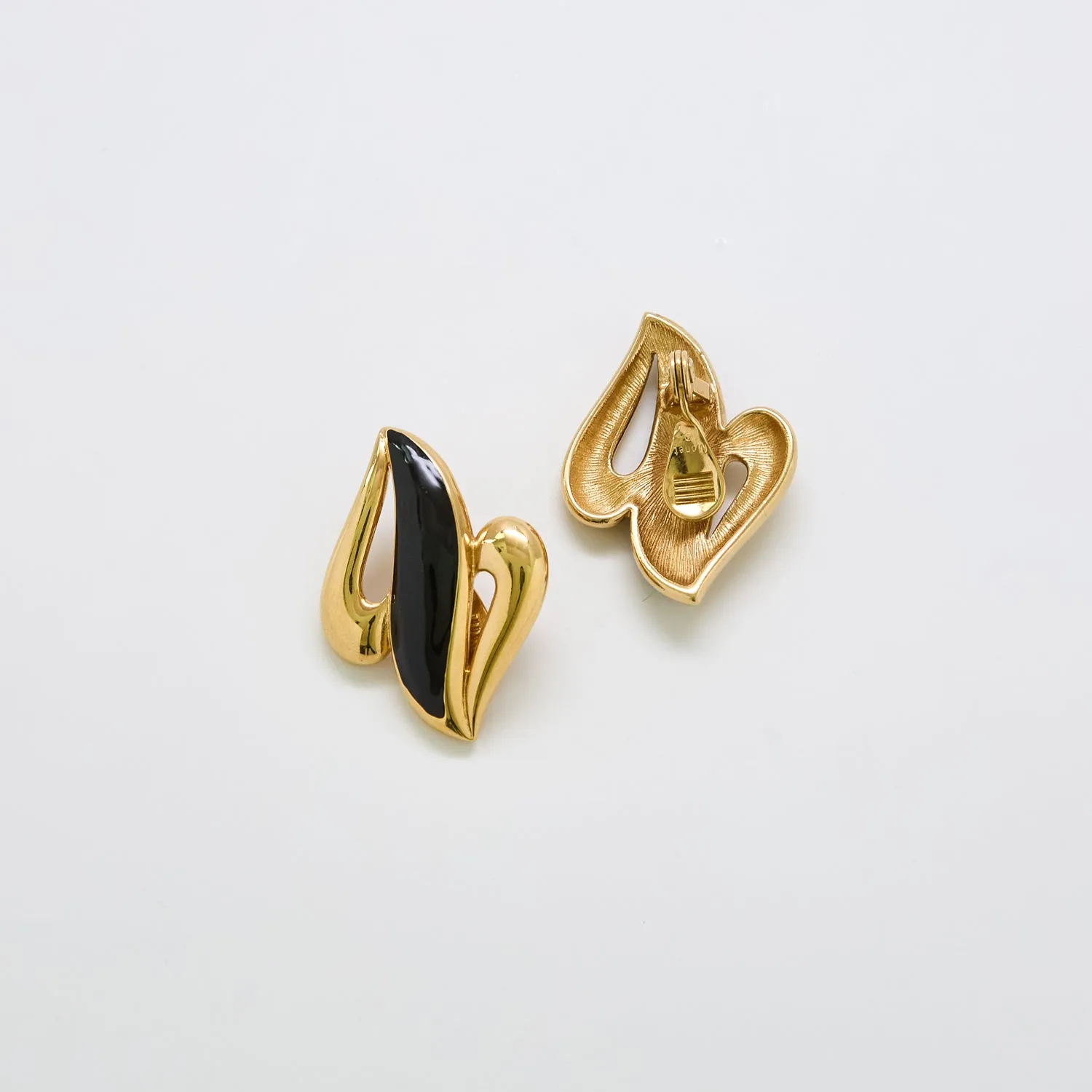 Vintage Monet Abstract Black and Gold Swirl Earrings