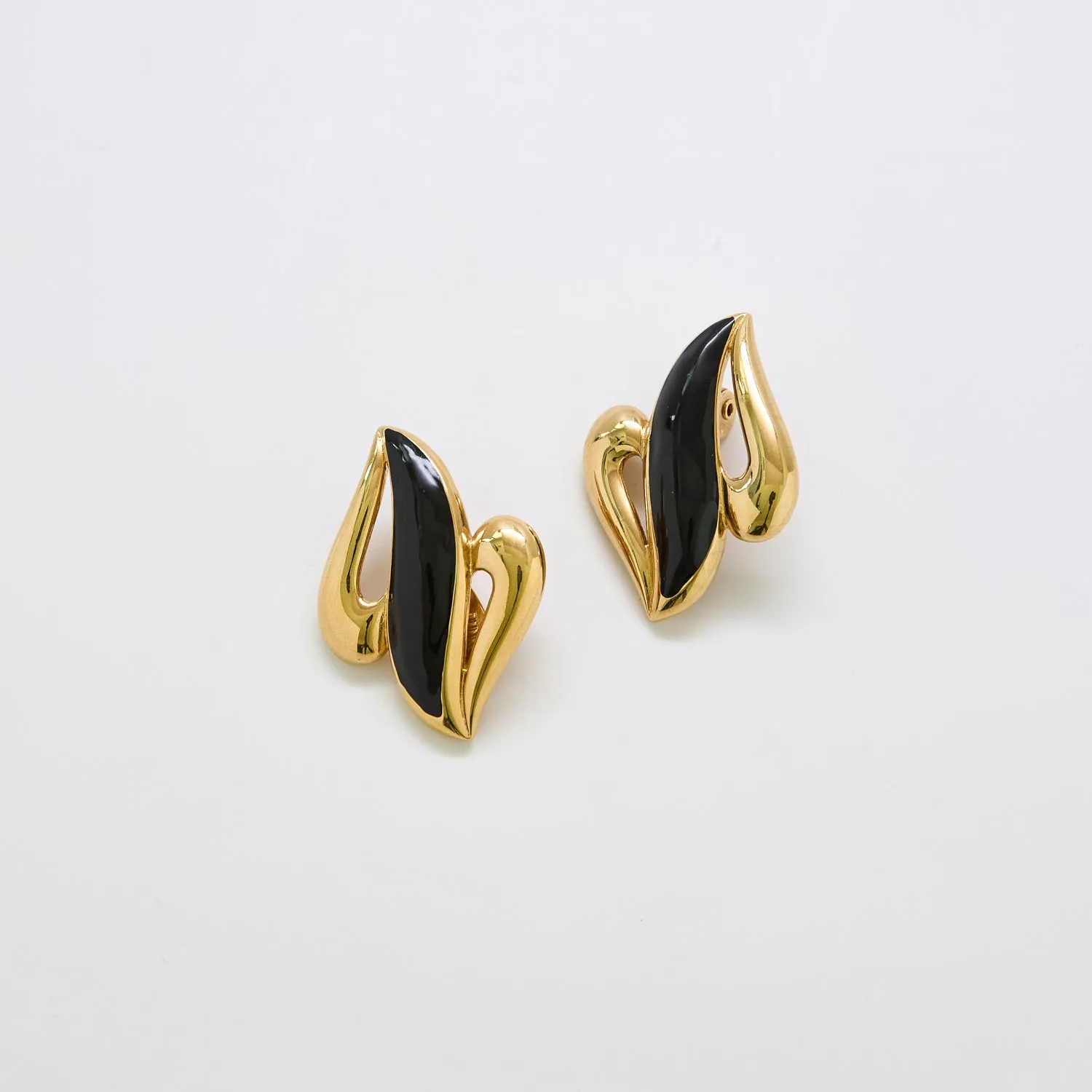 Vintage Monet Abstract Black and Gold Swirl Earrings