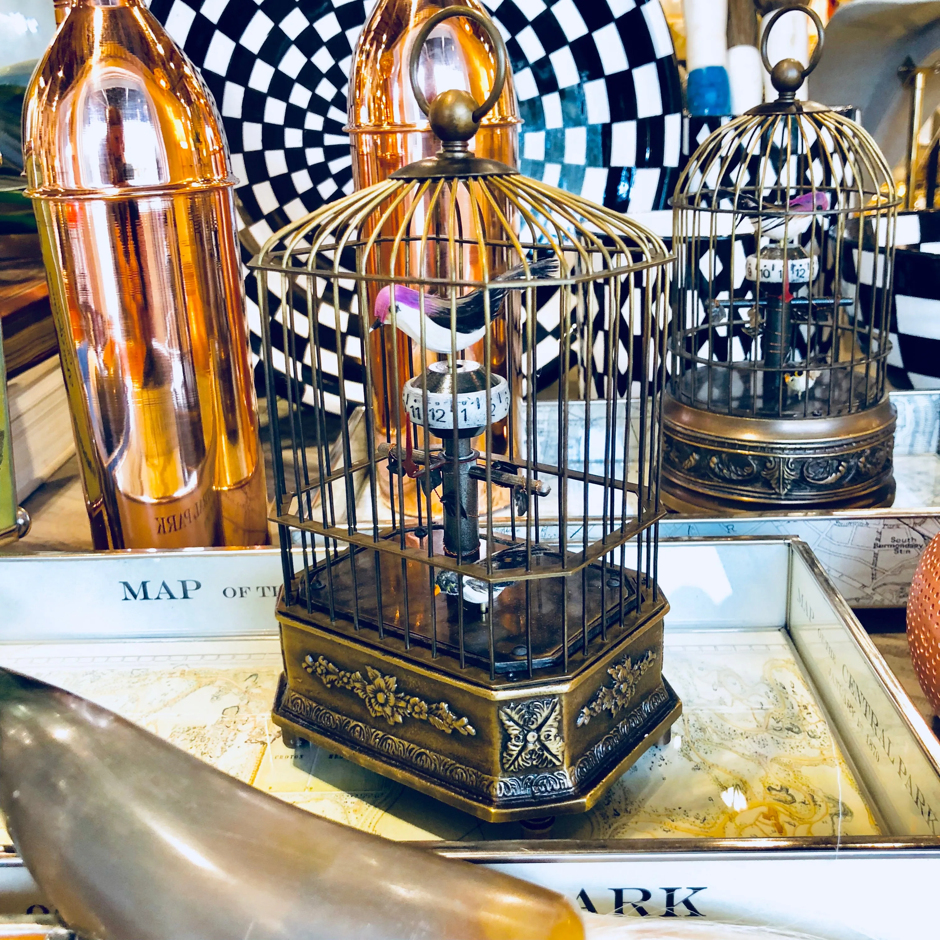 Vintage Moving Double Birdcage Clock