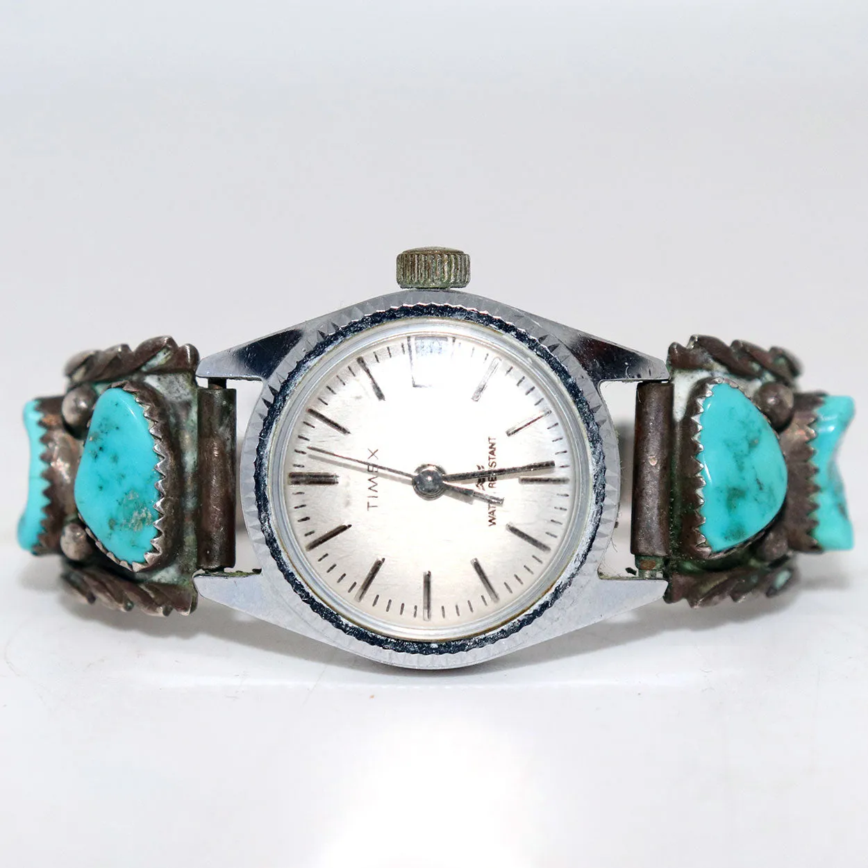 Vintage Native American Navajo D. A. Jim Silver and Turquoise Timex Wristwatch