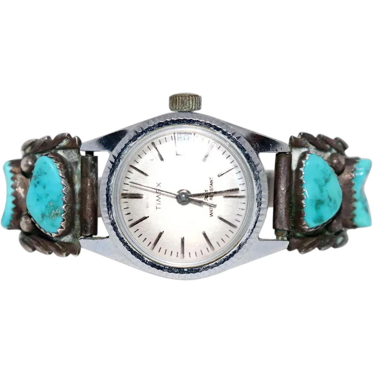 Vintage Native American Navajo D. A. Jim Silver and Turquoise Timex Wristwatch