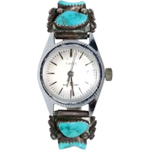 Vintage Native American Navajo D. A. Jim Silver and Turquoise Timex Wristwatch